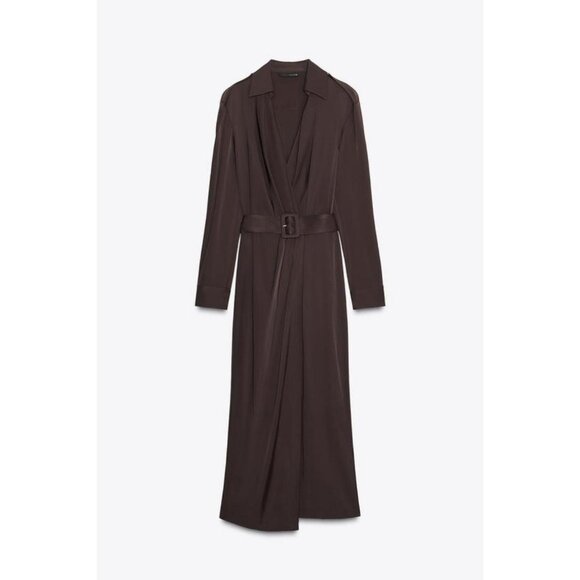 ZARA BELTED WRAP MIDI DRESS - Picture 6 of 8